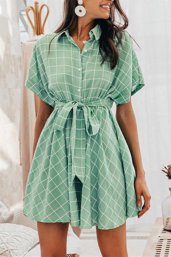 Elegant Plaid Sashes A-line Dress