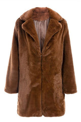 Elegant Shaggy Faux Fur Teddy Coat - Brown