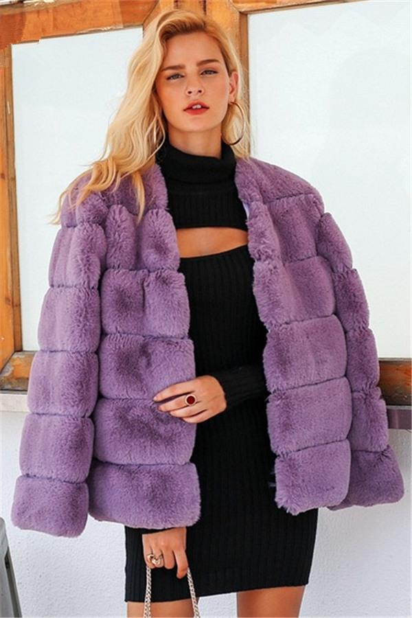 Elegant Thick Fluffy Faux Fur Coat - Dark Green