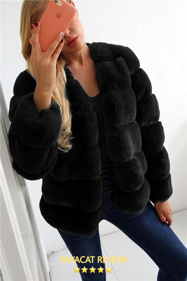 Elegant Thick Fluffy Faux Fur Coat