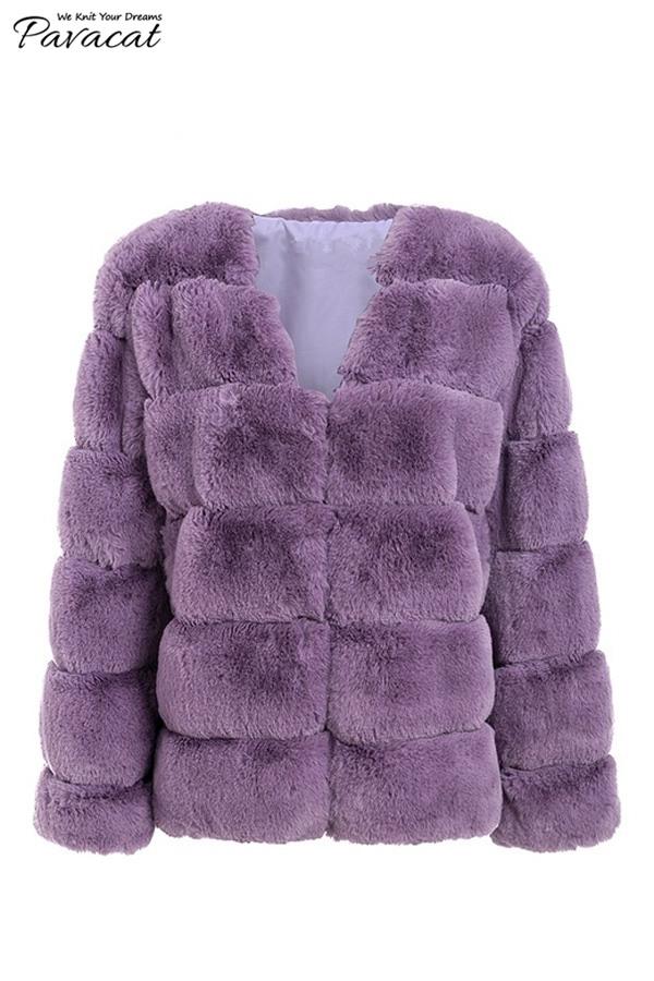 Elegant Thick Fluffy Faux Fur Coat - Dark Green