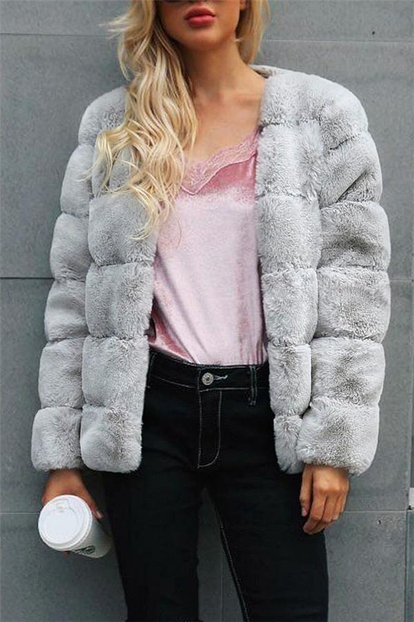 Elegant Thick Fluffy Faux Fur Coat