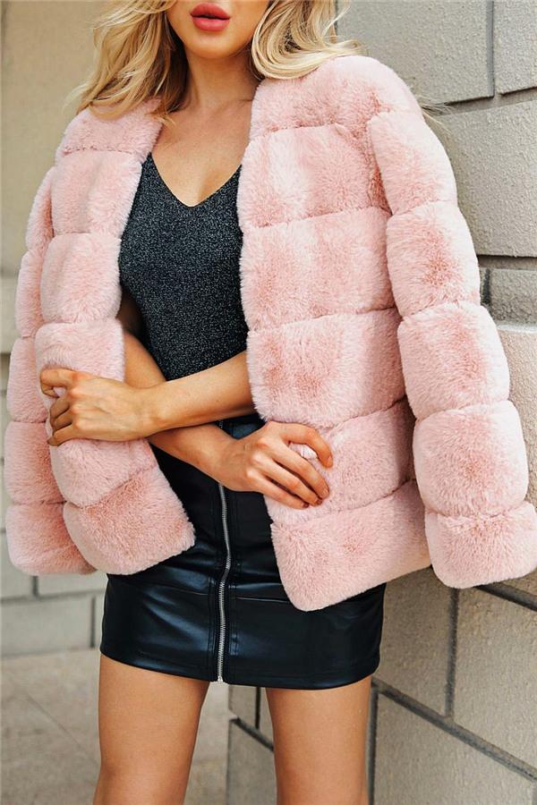 Elegant Thick Fluffy Faux Fur Coat