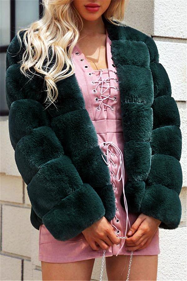 Elegant Thick Fluffy Faux Fur Coat - Pink