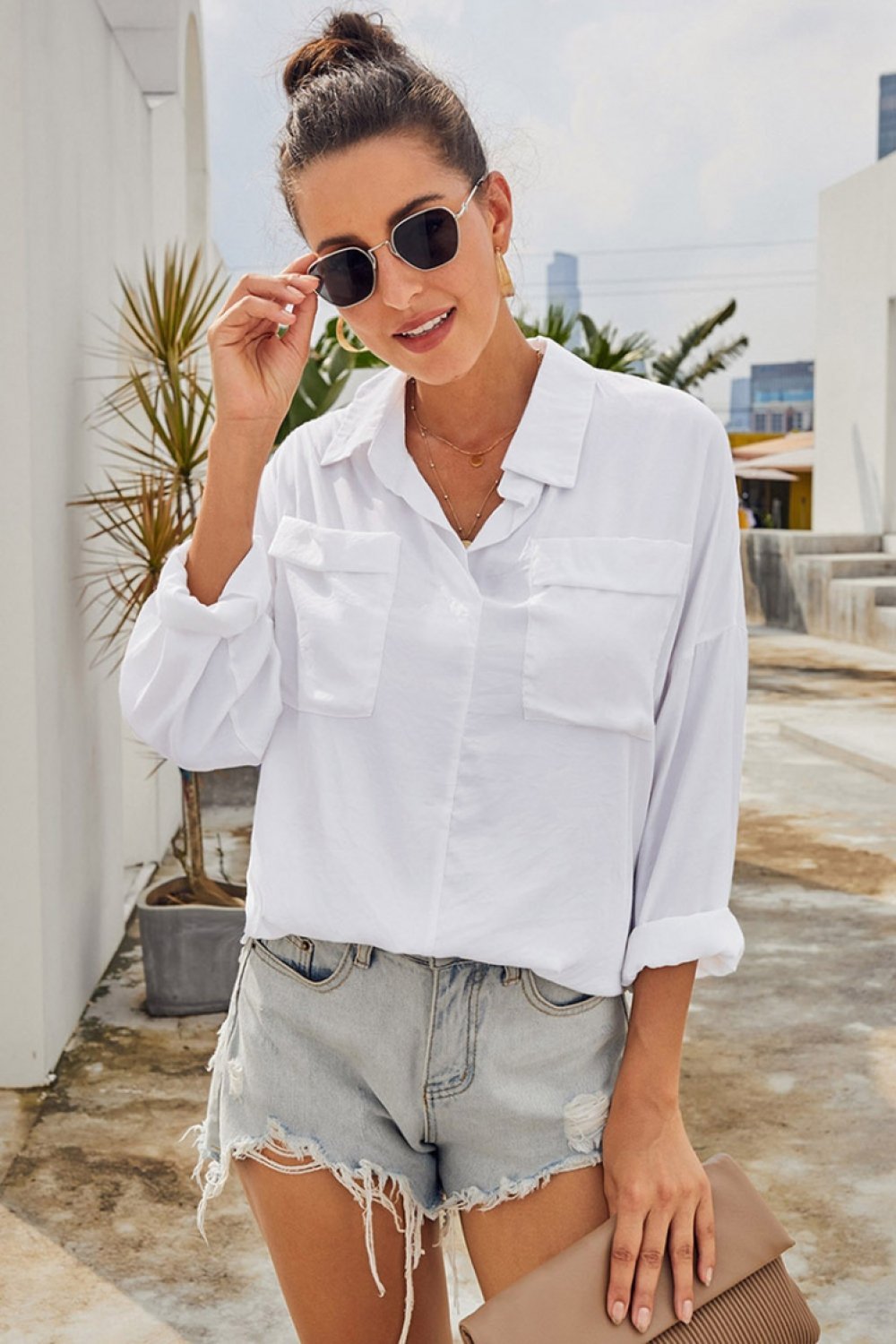 Elegant V Neck Loose Shirt