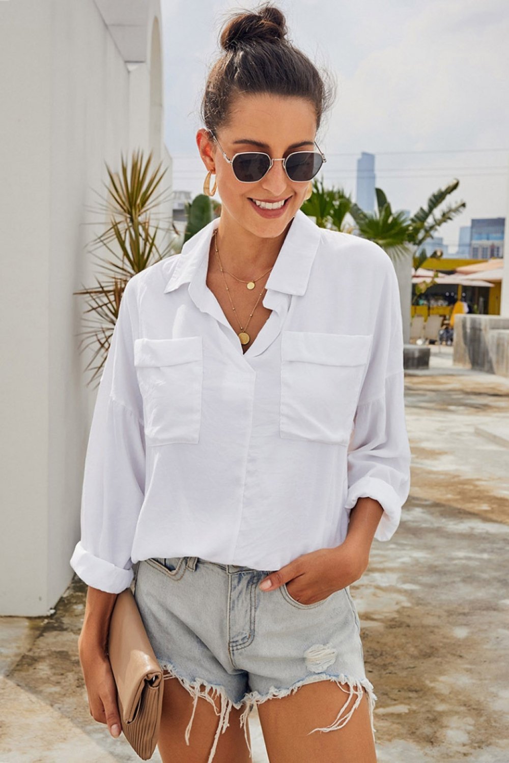 Elegant V Neck Loose Shirt
