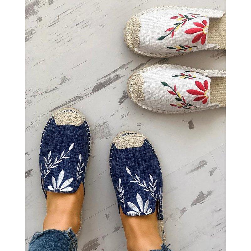 Embroidered Espadrille Flat Slippers