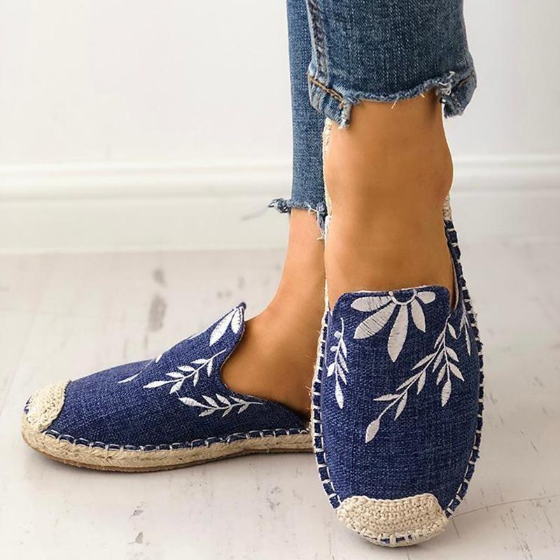 Embroidered Espadrille Flat Slippers
