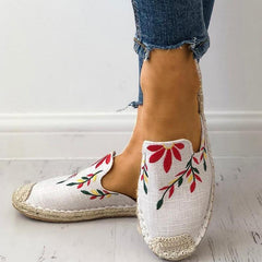 Embroidered Espadrille Flat Slippers
