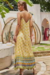 Ethnic V Neck Sleeveless Maxi Dress