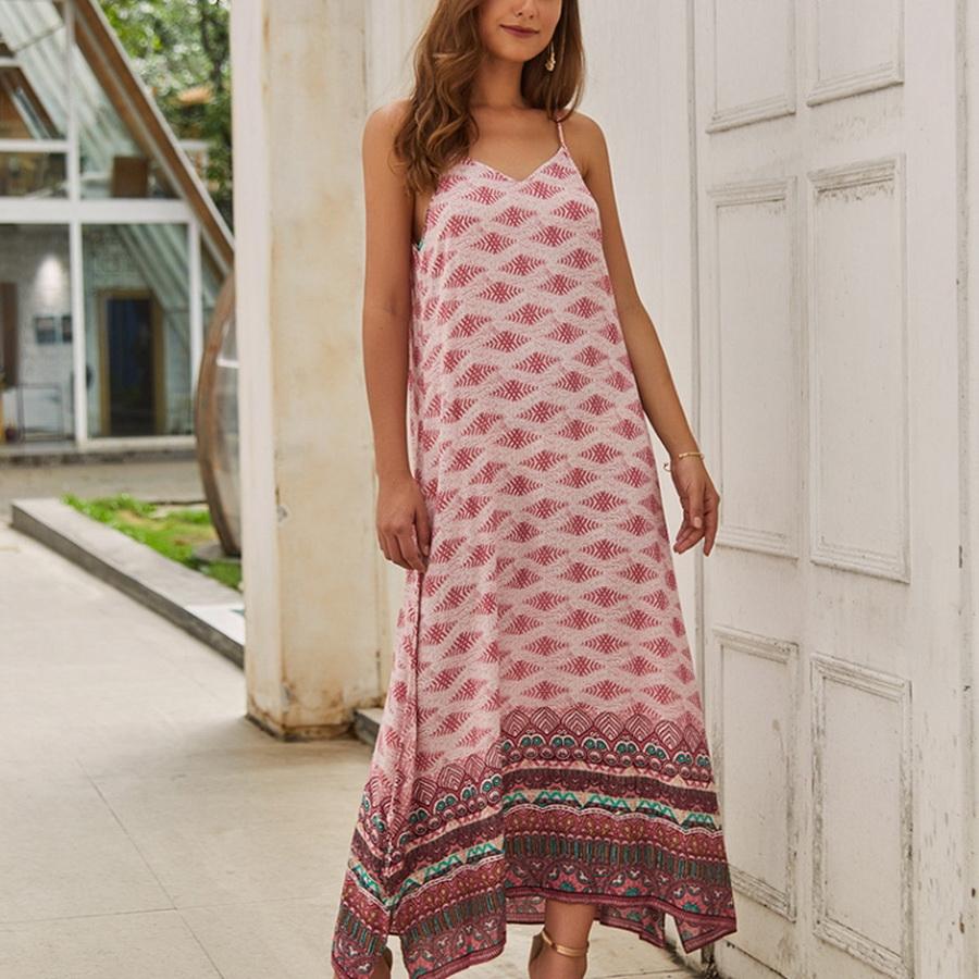 Ethnic V Neck Sleeveless Maxi Dress