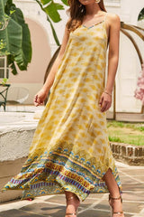 Ethnic V Neck Sleeveless Maxi Dress