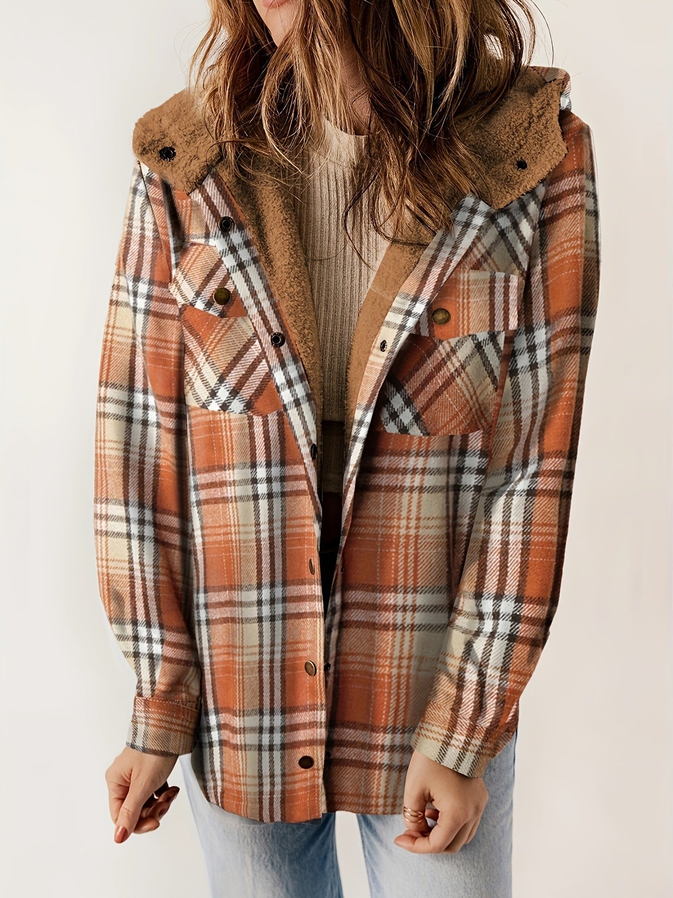 Plaid Pattern Velvet Lining Hooded Jacket