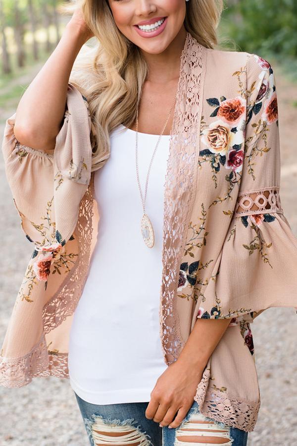 Flare Sleeve Floral Print Lace Blouse