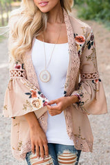 Flare Sleeve Floral Print Lace Blouse