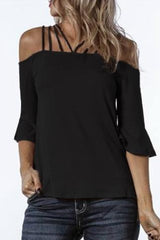Flare Sleeve Off-shouder Sling T-shirt
