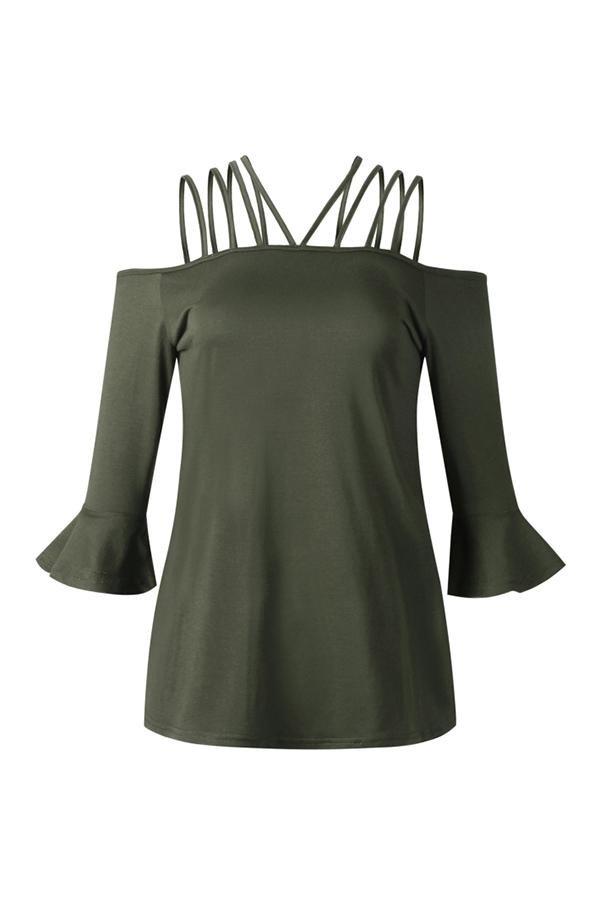 Flare Sleeve Off-shouder Sling T-shirt