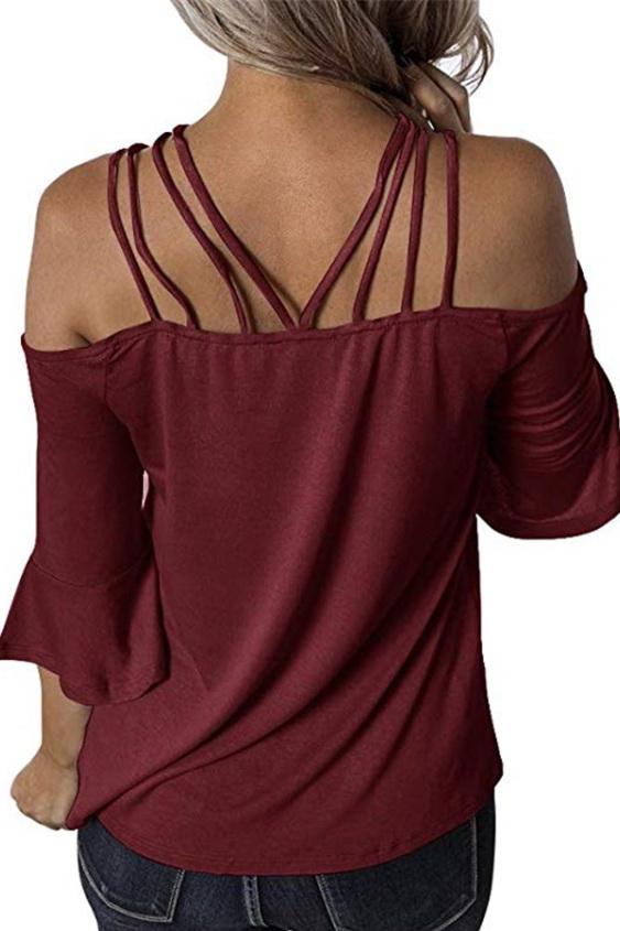 Flare Sleeve Off-shouder Sling T-shirt