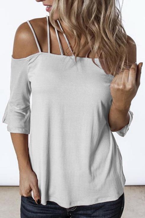Flare Sleeve Off-shouder Sling T-shirt