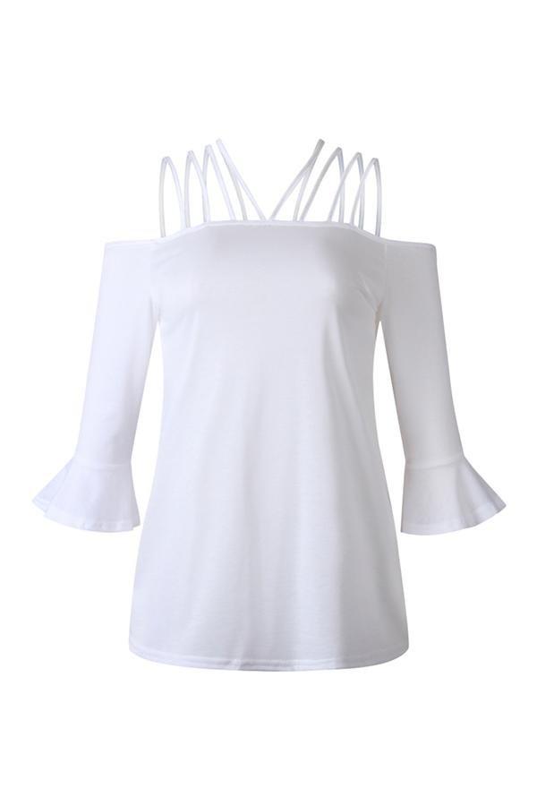 Flare Sleeve Off-shouder Sling T-shirt