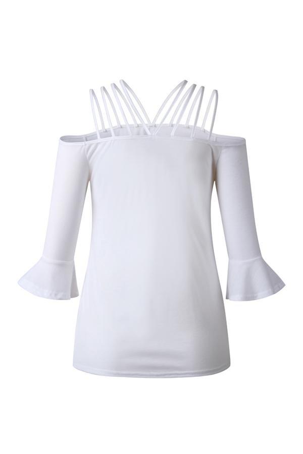 Flare Sleeve Off-shouder Sling T-shirt