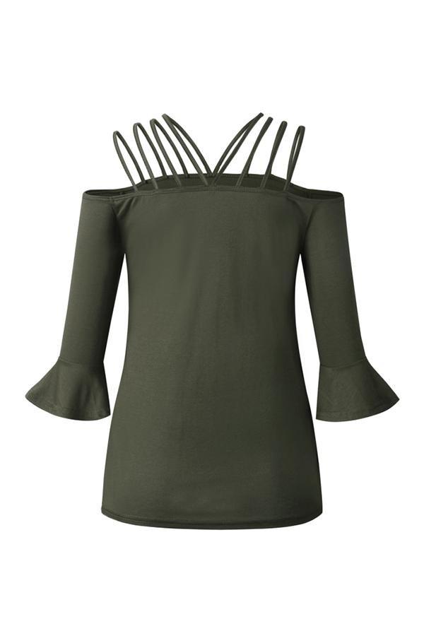 Flare Sleeve Off-shouder Sling T-shirt