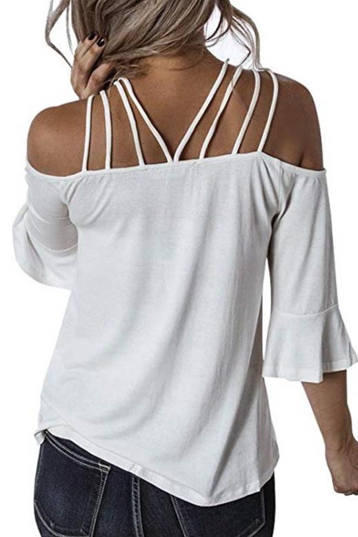 Flare Sleeve Off-shouder Sling T-shirt