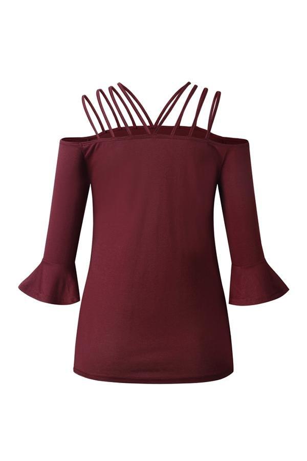 Flare Sleeve Off-shouder Sling T-shirt