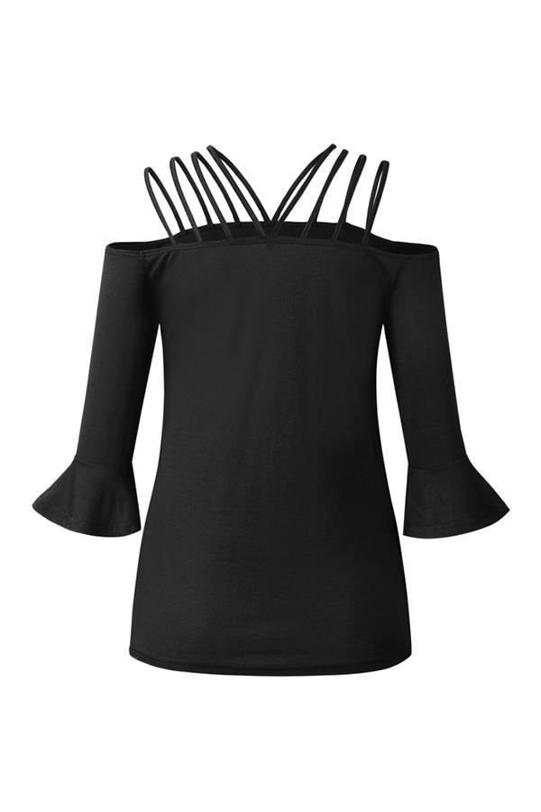 Flare Sleeve Off-shouder Sling T-shirt