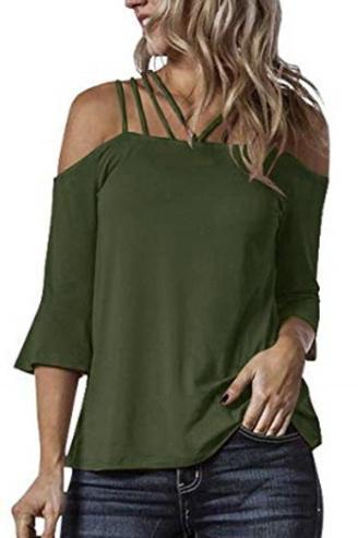 Flare Sleeve Off-shouder Sling T-shirt