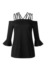 Flare Sleeve Off-shouder Sling T-shirt