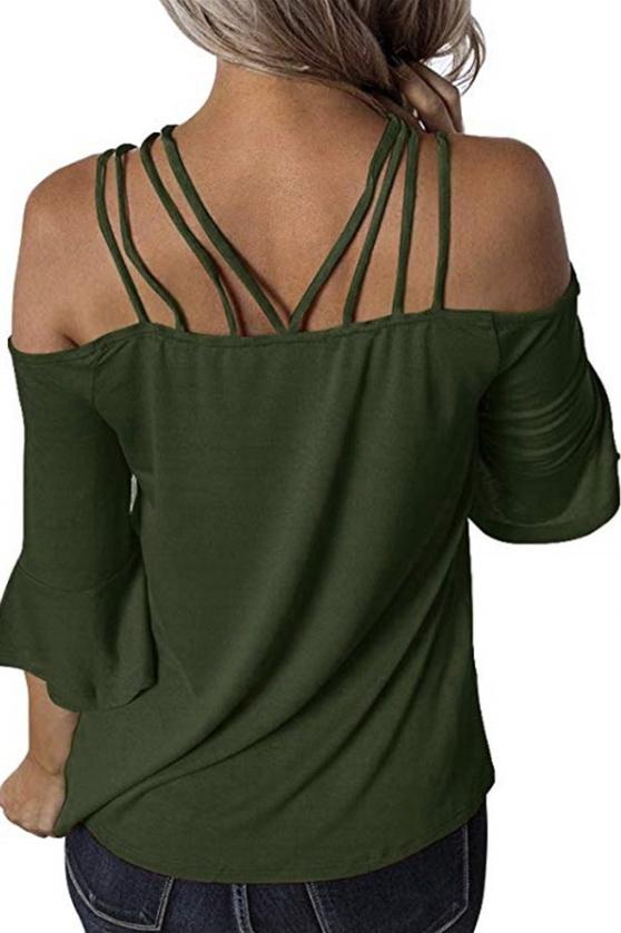 Flare Sleeve Off-shouder Sling T-shirt