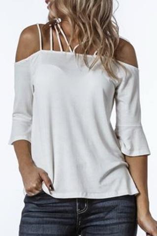 Flare Sleeve Off-shouder Sling T-shirt