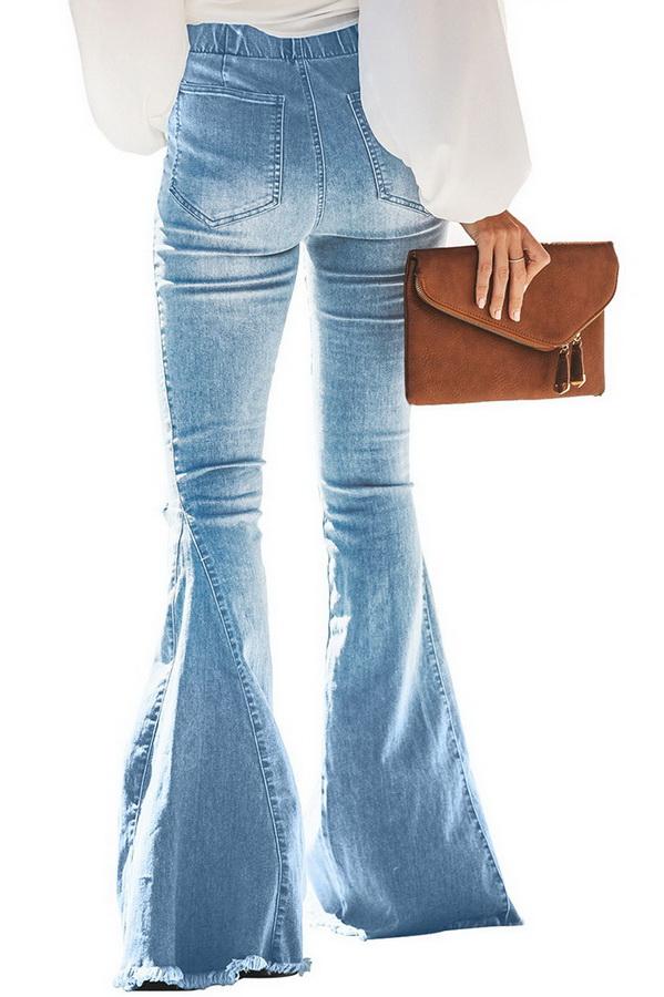 Flared Trousers with High Waist and Knee Holes