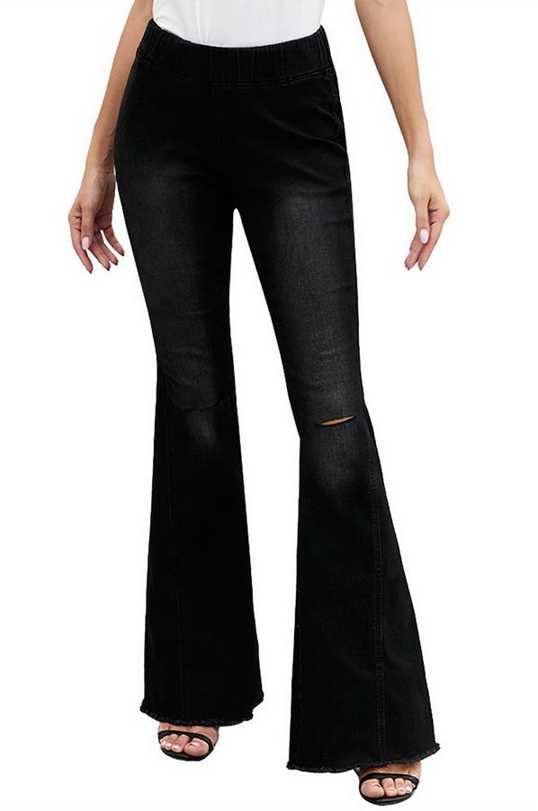 Flared Trousers with High Waist and Knee Holes