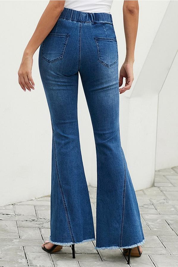 Flared Trousers with High Waist and Knee Holes