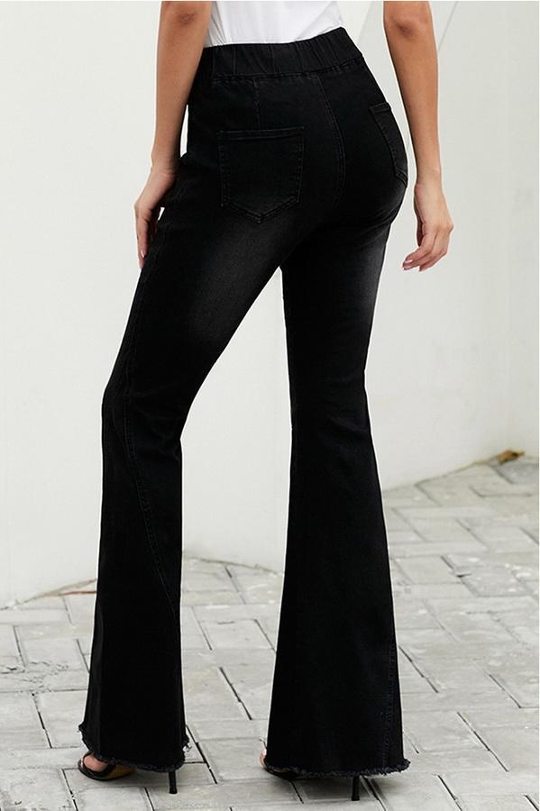 Flared Trousers with High Waist and Knee Holes