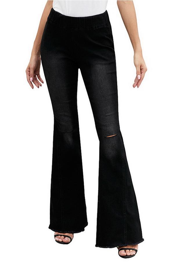 Flared Trousers with High Waist and Knee Holes