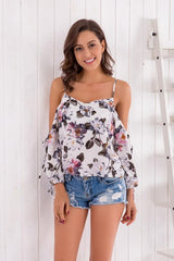 Floral Cold Shoulder Chiffon Blouse