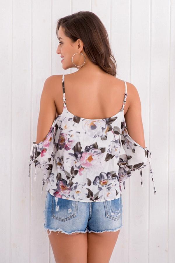 Floral Cold Shoulder Chiffon Blouse