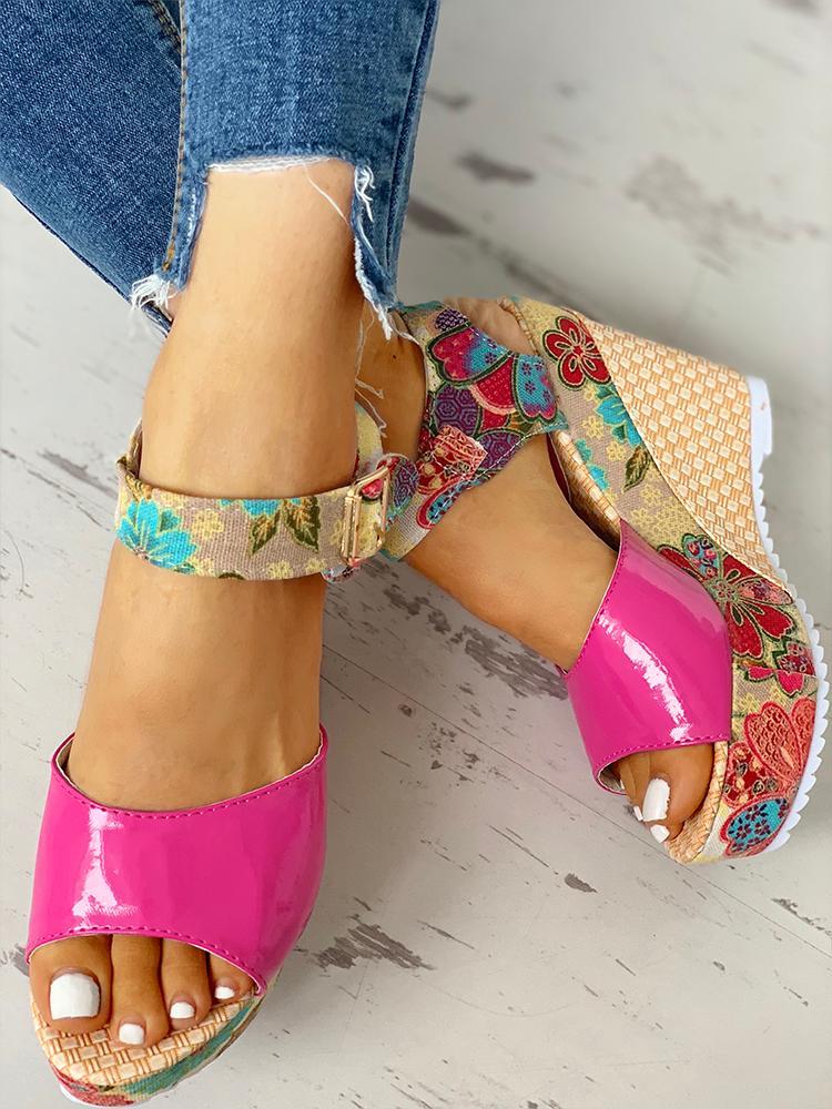 Floral Peep-toe Platform Wedge Sandals