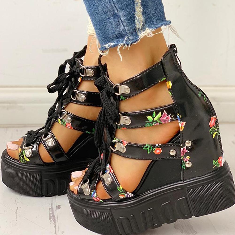 Floral Tape Leisure Wedges Sandals