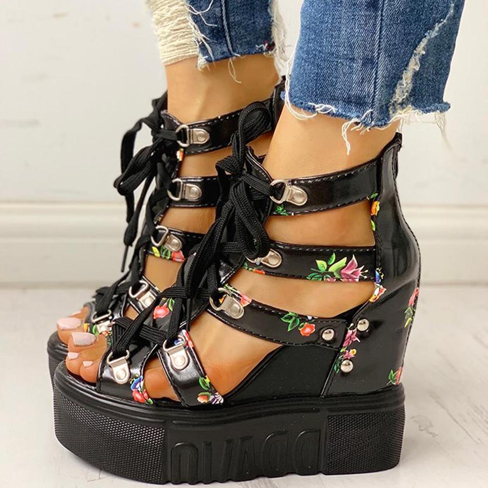 Floral Tape Leisure Wedges Sandals