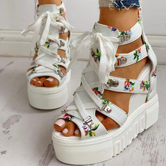 Floral Tape Leisure Wedges Sandals