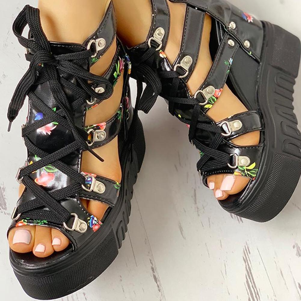 Floral Tape Leisure Wedges Sandals