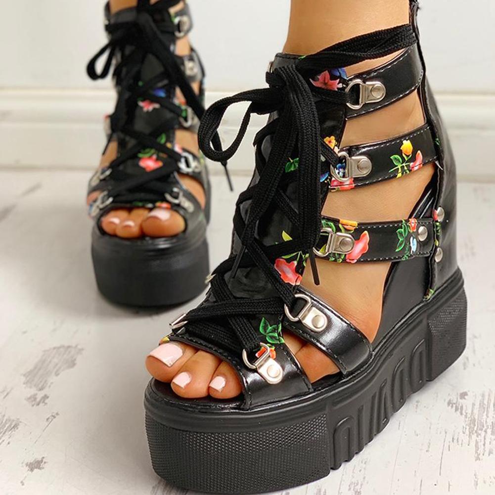 Floral Tape Leisure Wedges Sandals