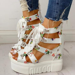 Floral Tape Leisure Wedges Sandals