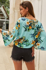 Floral V Neck Knot Blouse