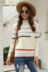 Fluffy Stripe High Neck Loose Sweater