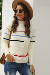 Fluffy Stripe High Neck Loose Sweater